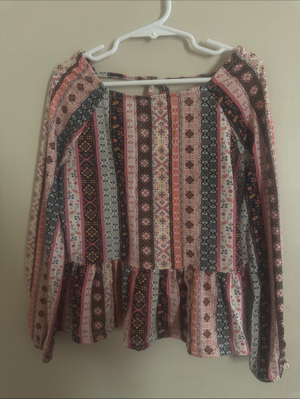 Source Unknown Pink Multi Striped Peplum Boho Blouse